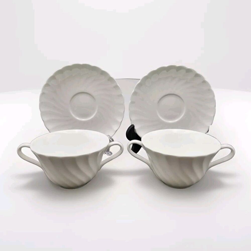 Wedgwood Candlelight Cream Soup Bowl/Cup & Saucer 2 Sets 4 Pcs Discontinued